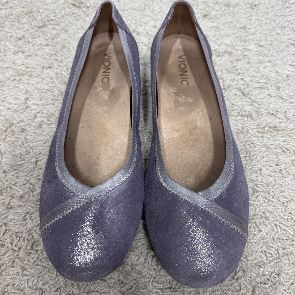 Vionic Carroll Metallic Lavender Snakeskin Slip On Ballerina Flats Women's 9.5M